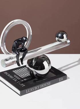 水晶平衡板思考者人物雕塑摆件样板间客厅书房玄关柜装饰水晶摆件