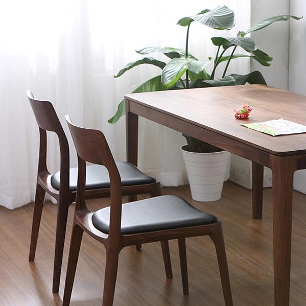 北美黑胡桃木餐椅北欧简约椅子餐厅大云椅广岛椅纯实木软包真皮椅