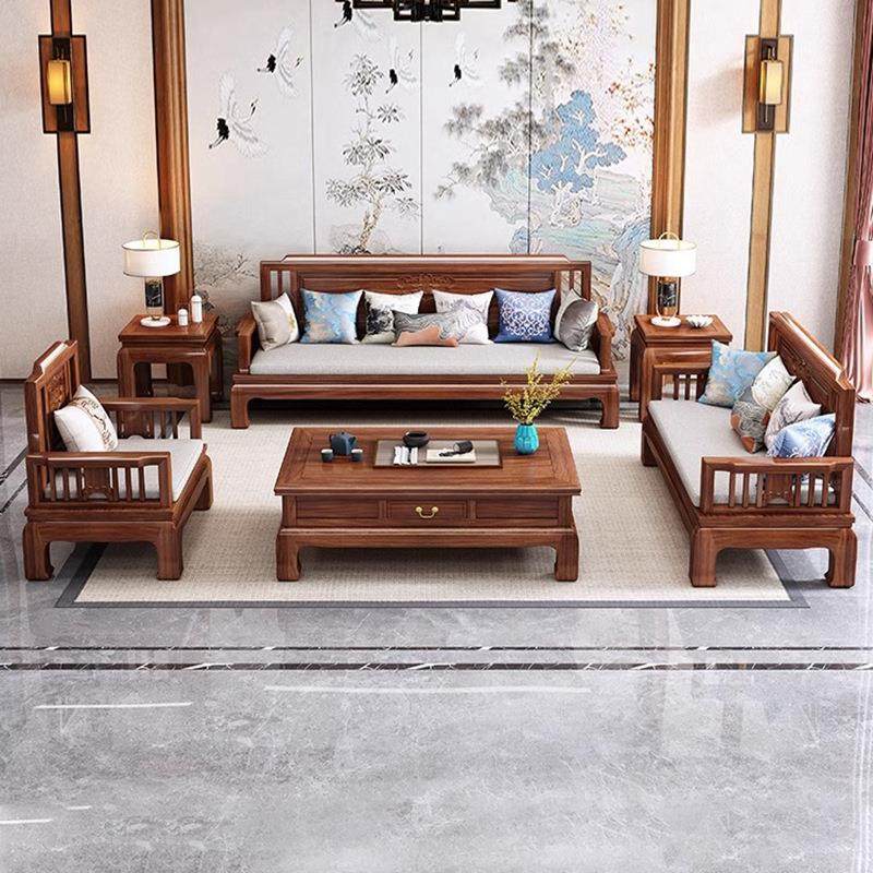 金花梨木新中式实木沙发冬夏两用仿古菠萝格大小户型客厅红木家具