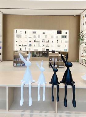 极简北欧长耳朵大白兔子雕塑摆件样板房客厅电视柜酒柜壁柜装饰品