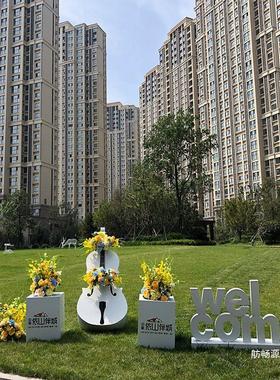 户外园林别墅创意微景观大提琴装饰摆件乐器道具花园庭院地产造景