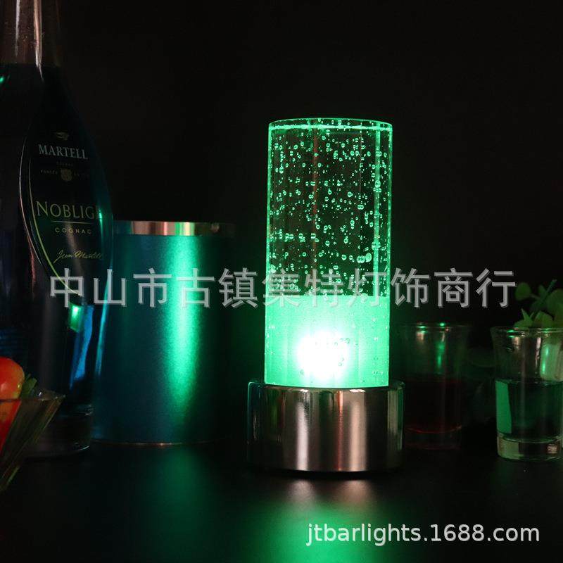 LED酒吧餐厅充电吧台灯 圆柱气泡水晶酒店桌灯 七彩烛台小夜灯