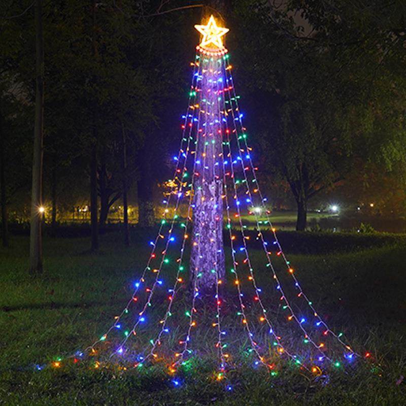 LED五角星瀑布灯流水灯流星灯庭院草坪星星挂树九条拖尾彗星灯串