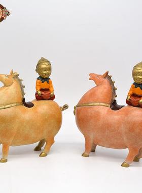 宏达 彩绘创意工艺品铜器 马上封侯 铜器唐马家居礼品摆件