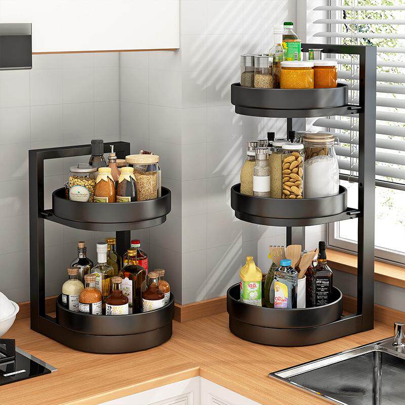 厨房调料置物架盐酱醋调味料品瓶罐收纳盒旋转台面多功能置物架子