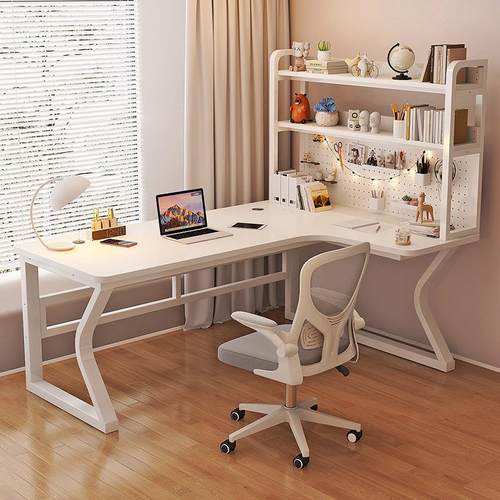 J^实木转角书桌书架一体办公桌学生家用学习桌卧室洞洞板拐角电