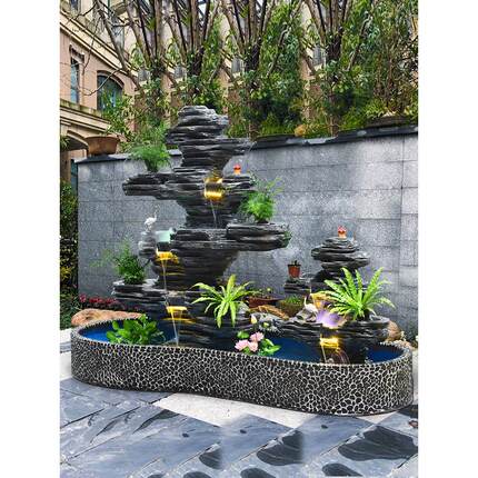 大型假山流水喷泉别墅花园庭院装饰公司阳台户外鱼池瀑布景观摆件