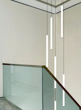 别墅loft复式楼楼梯大厅挑高跃层长吊灯现代简约圆柱设计前台灯具