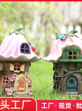 创意太阳能房子摆件灯户外阳台装饰庭院花园布置树脂工艺品摆件