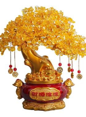 黄水晶发财树摆件家居酒柜装饰品客厅电视柜小摇钱树开业王之