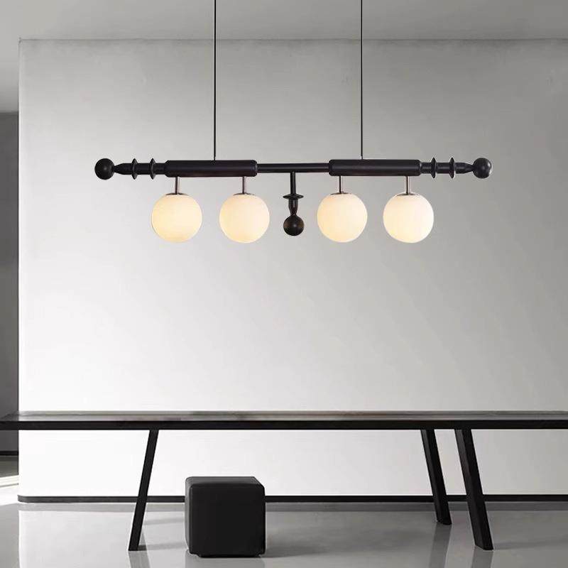 法式中古餐厅吊灯侘寂风餐桌长条灯复古设计师吧台书房实木吊线灯