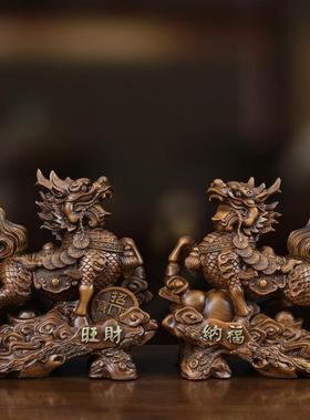 旺财纳福麒麟摆件一对招财麒麟客厅收银台装饰品乔迁新店开业礼品