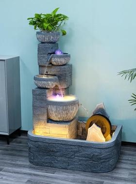 高山流水喷泉循环水办公室加湿器阳台假山水景鱼缸客厅工艺品摆件