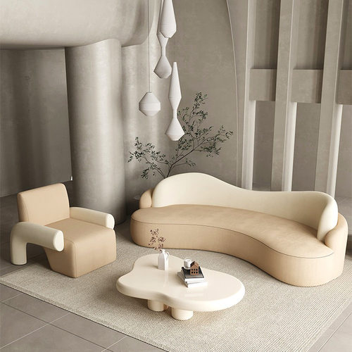 意式弧形沙发茶几组合小户型客厅创意沙发美容院会所设计师沙发