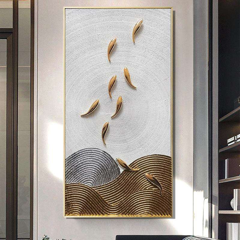 顺丰手绘轻奢玄关装饰画简约客厅立体抽象挂画竖版入户走廊壁画九