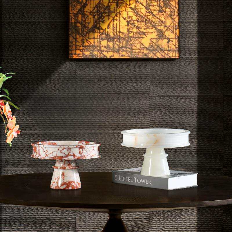 现代轻奢天然大理石高脚果盘高档茶点盘甜品蛋糕展示盘收纳托盘