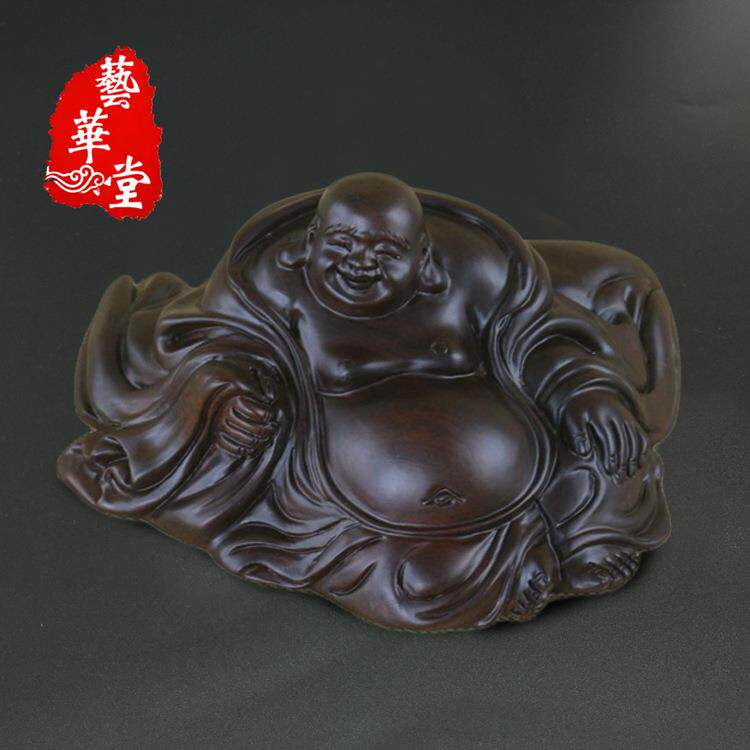 卧坐笑佛弥勒 黑檀花梨木雕刻 汽车摆件商务雕刻木质工艺品