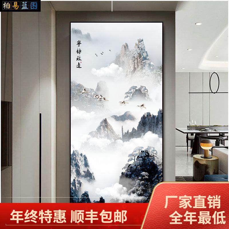 2024新款高端玄关过道走廊入户新中式意境水晶山水风景画装饰挂画