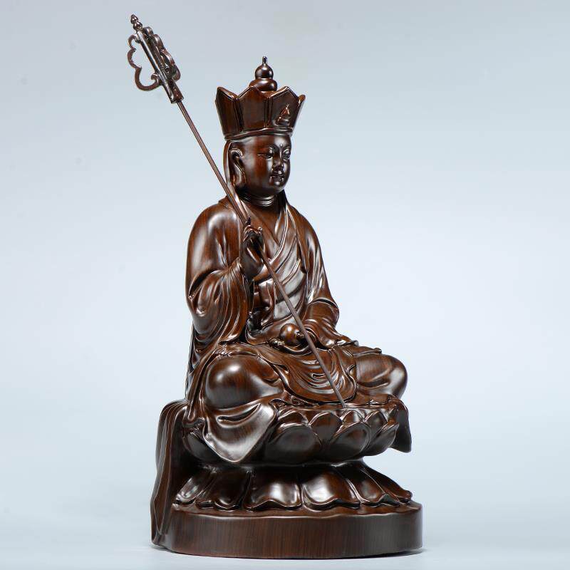 黑檀木雕地藏王摆 件实木质雕刻九华山地藏王菩萨 家居客厅装饰品