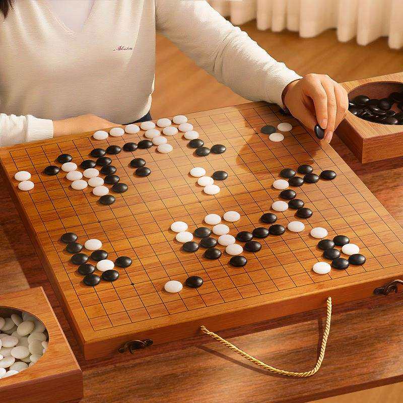 围棋棋盘套装儿童初学者黑白五子棋成人学生木质折叠便携式棋盘