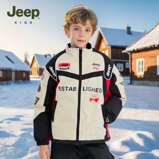 Jeep吉普童装男童保暖机车服2025年冬季新款棉衣外套儿童防风棉服