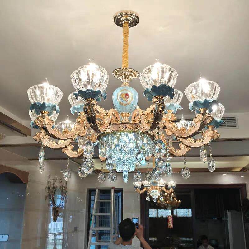 新款水晶吊灯欧式客厅灯大气奢华陶瓷灯具复式楼别墅餐厅灯饰网红