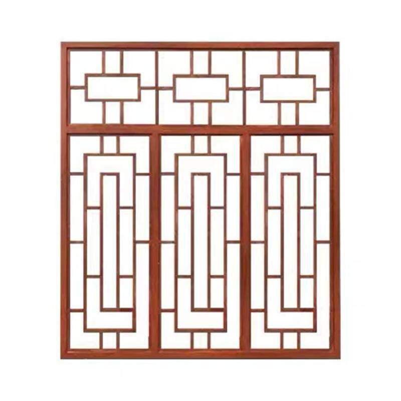 新中式铝合金窗花格栅防盗网铝合金花格挂落烤漆仿古木纹铝窗花