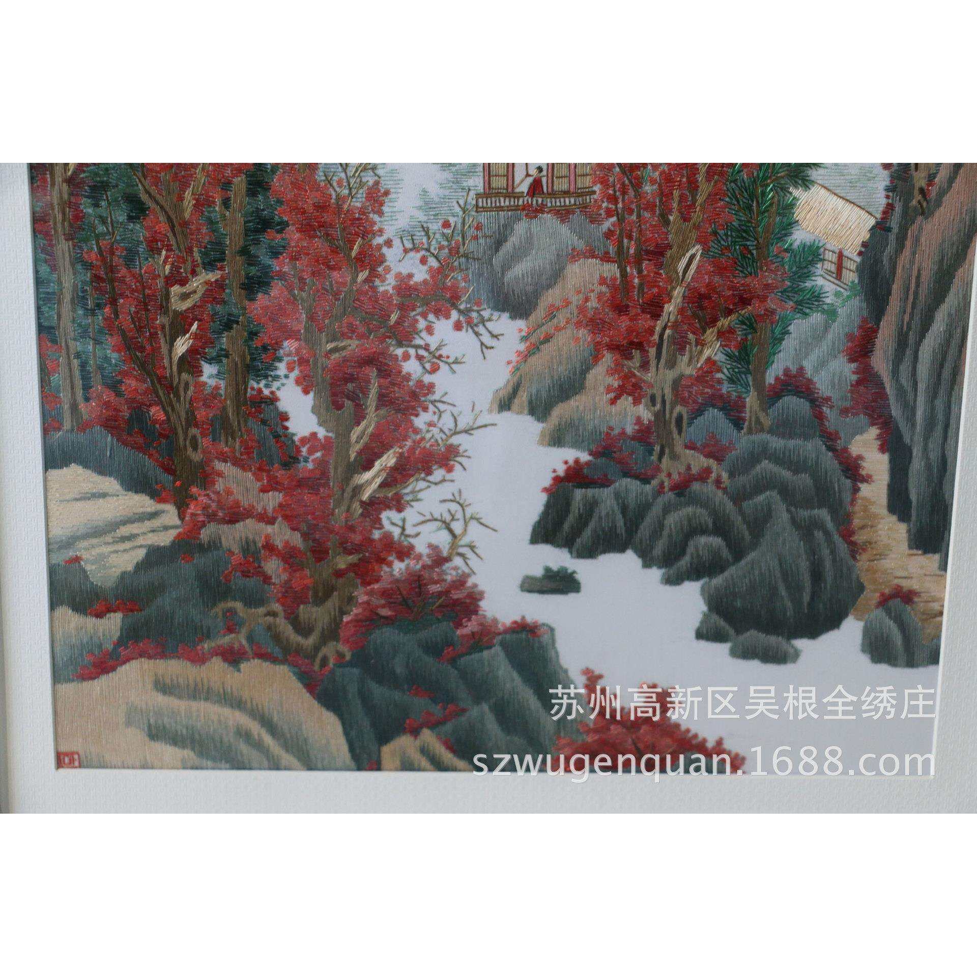 苏绣带框成品客厅书房挂画装饰工艺品刺绣山水春夏秋冬画厂家生产