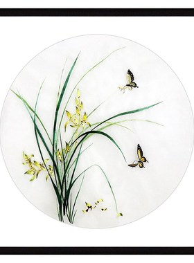 苏绣成品挂画兰草客厅玄关梅兰竹菊中式圆形现代蚕丝纯手工刺绣画
