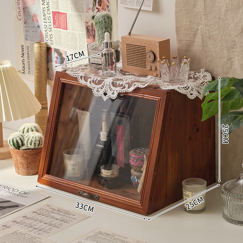 防尘单层面膜复古实木翻盖玻璃防尘展示柜香水整理杯子茶具桌面收,收纳整理,桌面收纳盒,淘宝优惠券,粉丝福利购,淘宝优惠卷