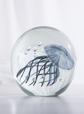 鱼缸造景装饰仿真夜光荧光水母摆件 海洋生物琉璃玻璃水母装饰品