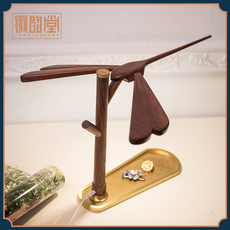 铜木结合平衡蜻蜓灯摆件LED灯USB供电发光中式茶道办公室桌面装饰,家居饰品,装饰摆件,淘宝优惠券,粉丝福利购,淘宝优惠卷