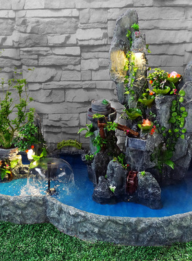 大型招财假山流水喷泉瀑布鱼池阳台露台室内外庭院田园造景观摆件