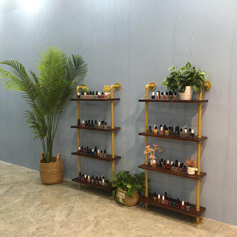 美式复古水管置物架 工业风落地墙面展示架 铁艺实木收纳储物架子