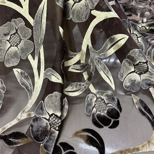 仿真丝丝绒烂花布料 透肉古铜色渐变金丝绒烧花面料