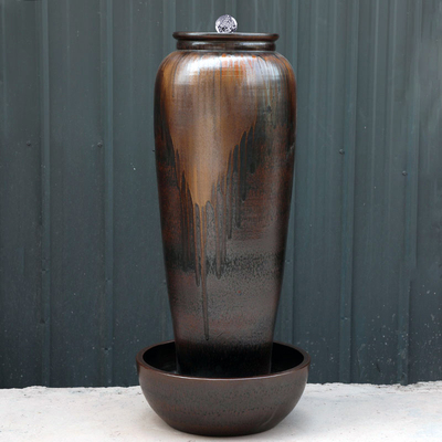 花园喷水池涌泉摆件落地大花瓶复古流水罐景观喷泉陶罐会所加湿器