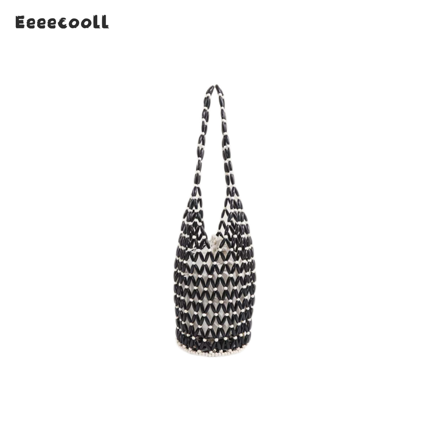 Eeeecooll【腿毛阿姨同款】复古编织手工串珠手提包