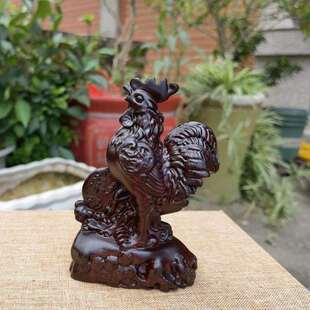黑檀木春鸡报福十二生肖大公鸡家居摆件公鸡
