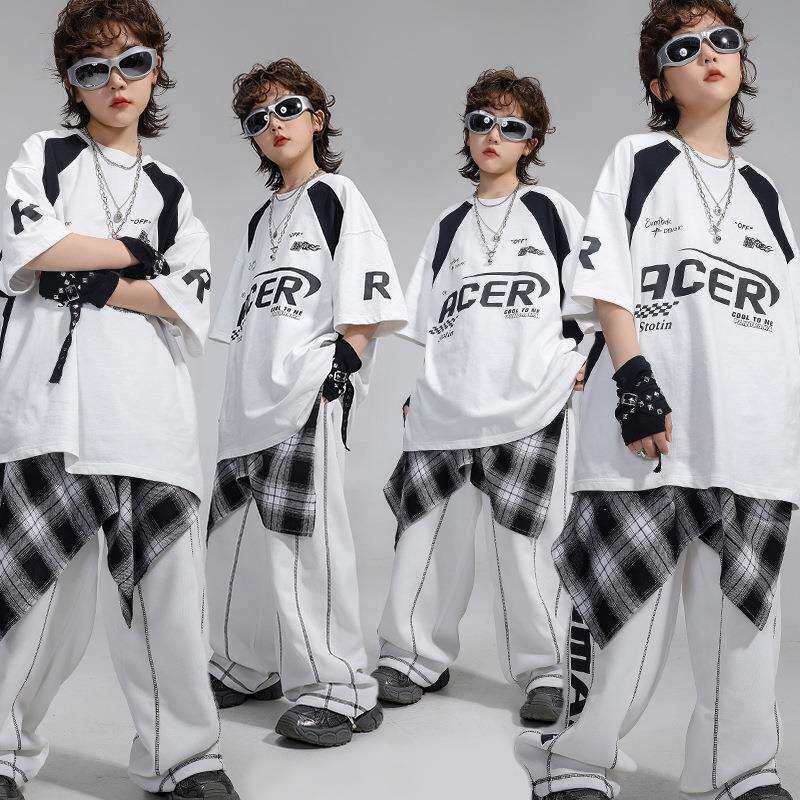 街舞儿童潮服男童嘻哈套装少儿hiphop练功服机车风短袖六一演出服