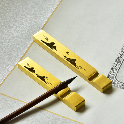 方形铜镇尺大号纯黄铜笔架压纸文镇可刻字文房四宝书法小楷用书枕