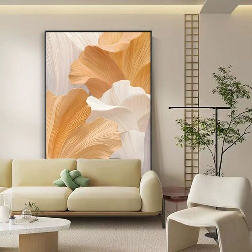 奶油风客厅装饰画抽象艺术银杏落地画沙发背景墙壁画大气玄关挂画