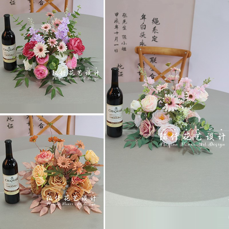 酒店餐厅转盘中间桌面花艺装饰饭店圆桌餐桌花摆件客厅茶几摆放花