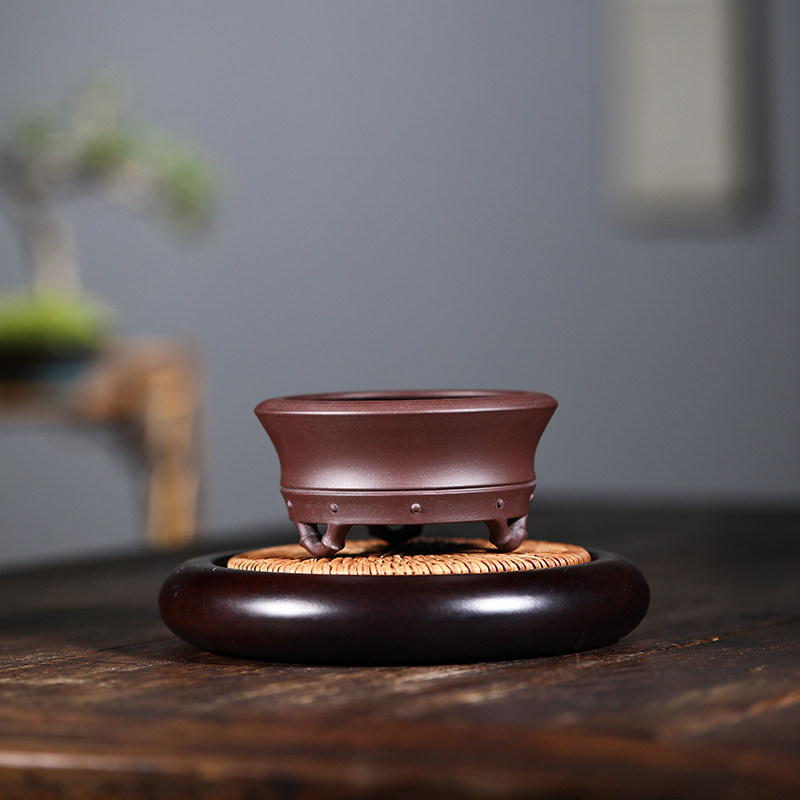 清香阁紫砂 名家手工竹节圆口花器 茶台清供绿植 桌面微型小桩花