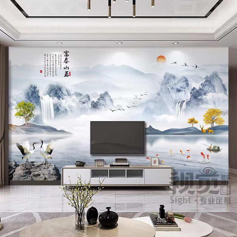 新款中式电视背景墙墙板客厅沙发装饰碳晶护墙板酒店办公室金刚板