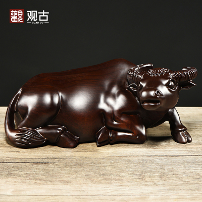 黑檀木雕牛摆件实木十二生肖水牛家居客厅装饰红木工艺品开业送礼