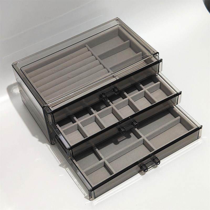 透灰色压克力多层抽屉式收纳盒新款耳环耳针项炼戒指防氧化饰品盒,收纳整理,首饰盒,淘宝优惠券,粉丝福利购,淘宝优惠卷