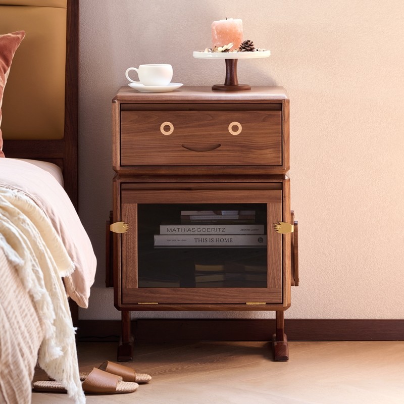 青春潮机器人斗柜儿童房床头柜家用沙发侧边柜童趣家俱黑胡桃木