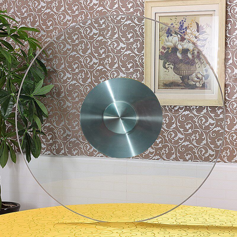 钢化玻璃转盘铝合金底座免安装家用小户型饭桌餐桌旋转小转盘加厚