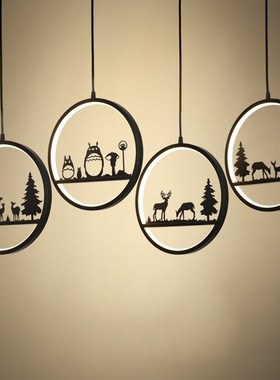 圆形黑色铁艺雕花吊灯现代简约LED护眼过道吧台餐厅铁艺装饰灯