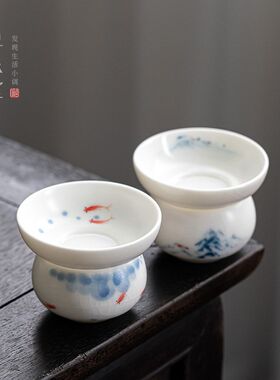 白玉汝窑手绘茶漏高档全瓷一体打孔茶滤开片陶瓷功夫茶具过滤器